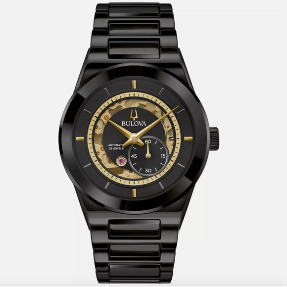 Bulova Men's 41mm Black Ceramic Automatic Black Gold Watch - Picture 1 of 4
